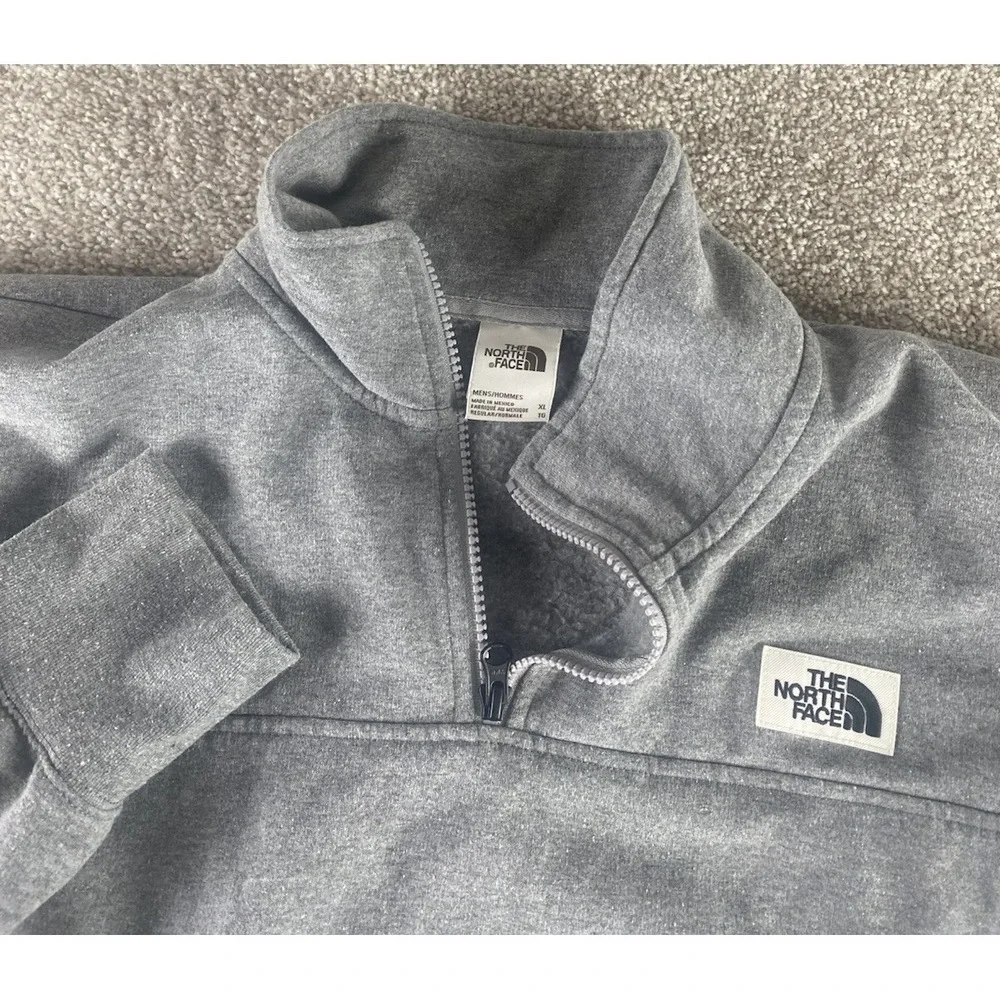 The North Face Solid Gray 1/4 Zip Pullover Fleece Jacket Mens XL Warm Preppy